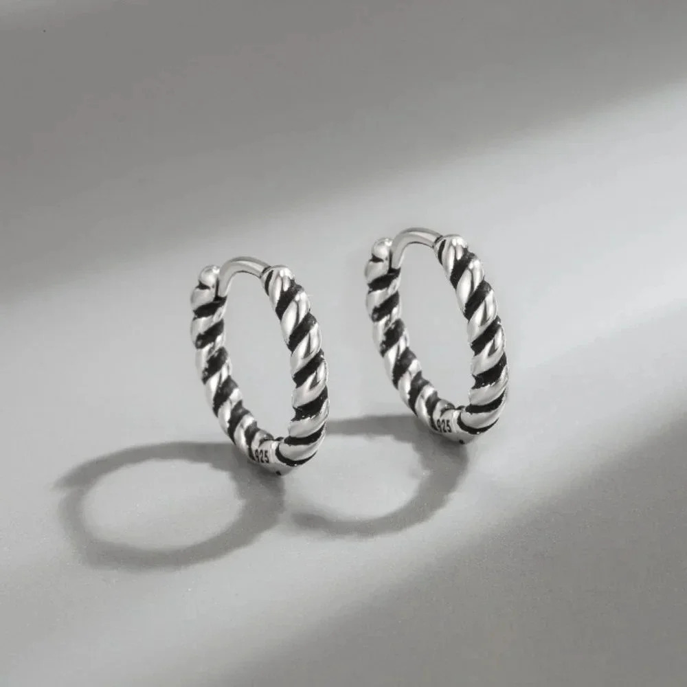 925 Sterling Silver Small Huggie Hoop Earrings Textured Huggies